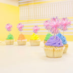 Gyufise 30Pcs Foil Firework Cupcake Toppers – Sparkle Tinsel Cake Decorations for Birthday, Wedding & Party (Dark Pink)