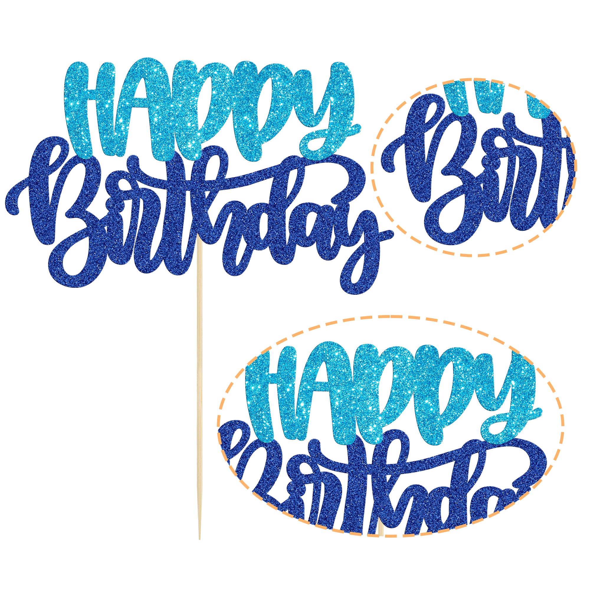 Gyufise Happy Birthday Cake Topper Glitter Blue - 1 Piece Cake Decoration Pick