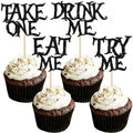 Gyufise 24Pcs Alice in Wonderland Cupcake Toppers – Take One Eat Me Paper Picks for Fairy Tale Party Decor