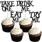 Gyufise 24Pcs Alice in Wonderland Cupcake Toppers – Take One Eat Me Paper Picks for Fairy Tale Party Decor