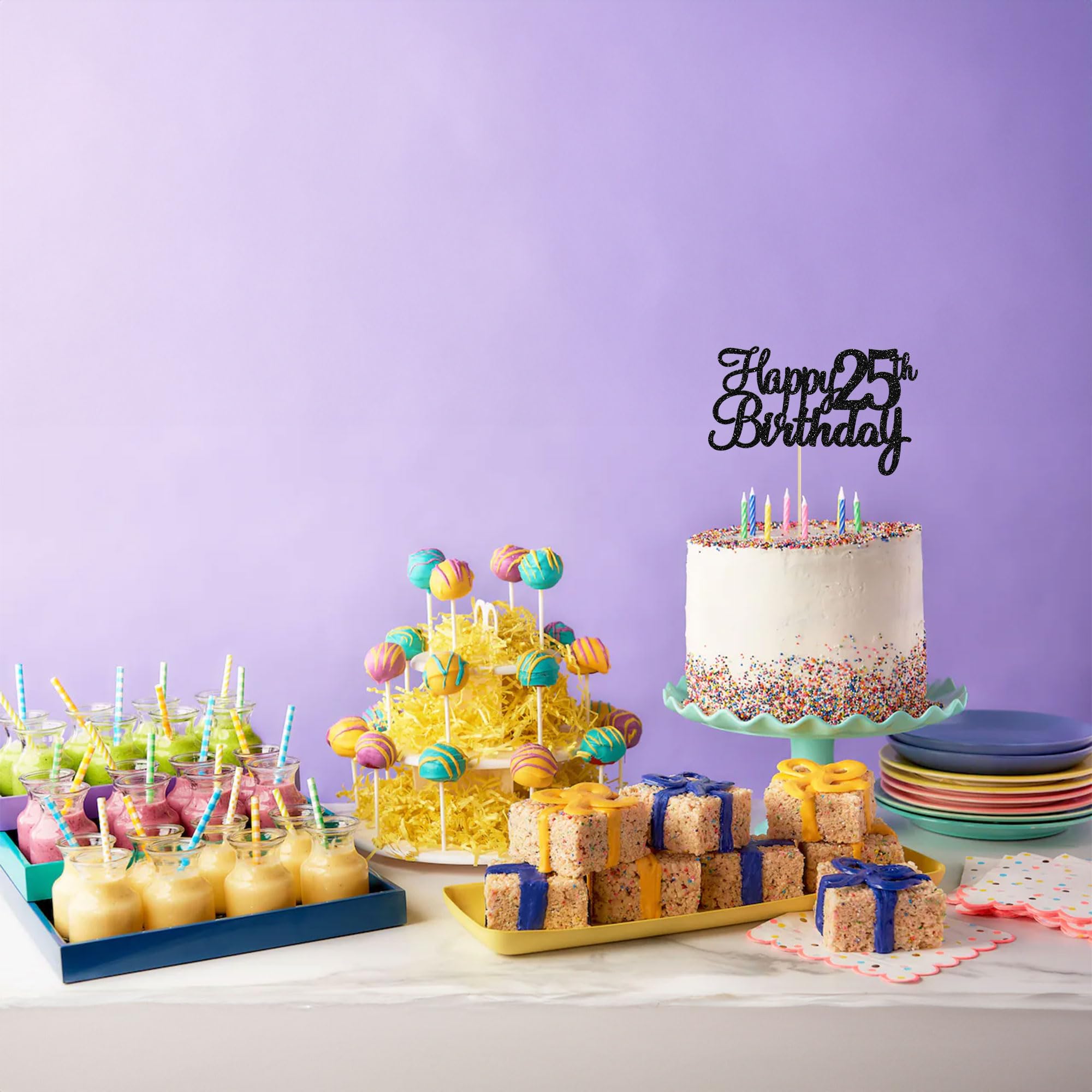Gyufise 25th Birthday Cake Topper – Glitter Black, 1Pc | Cheers to 25 Years