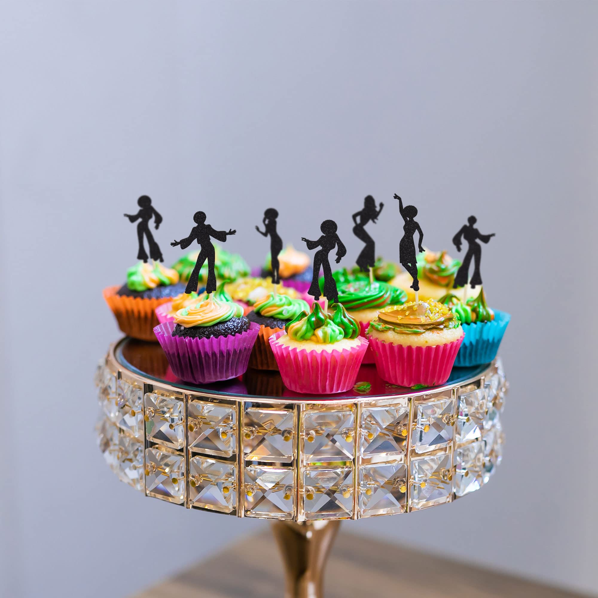 Gyufise 24Pcs 70's Disco Cupcake Toppers – Disco Ball Party Decor