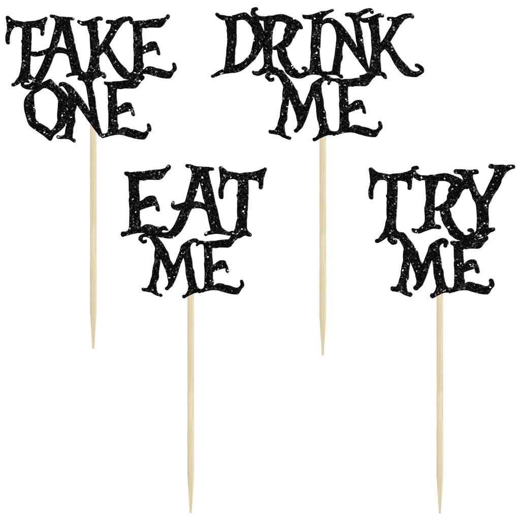 Gyufise 24Pcs Alice in Wonderland Cupcake Toppers – Take One Eat Me Paper Picks for Fairy Tale Party Decor