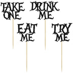 Gyufise 24Pcs Alice in Wonderland Cupcake Toppers – Take One Eat Me Paper Picks for Fairy Tale Party Decor