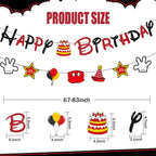 GZDUCK Mouse Birthday Decorations for Boys - Black Red Glitter Banner & Cartoon Theme