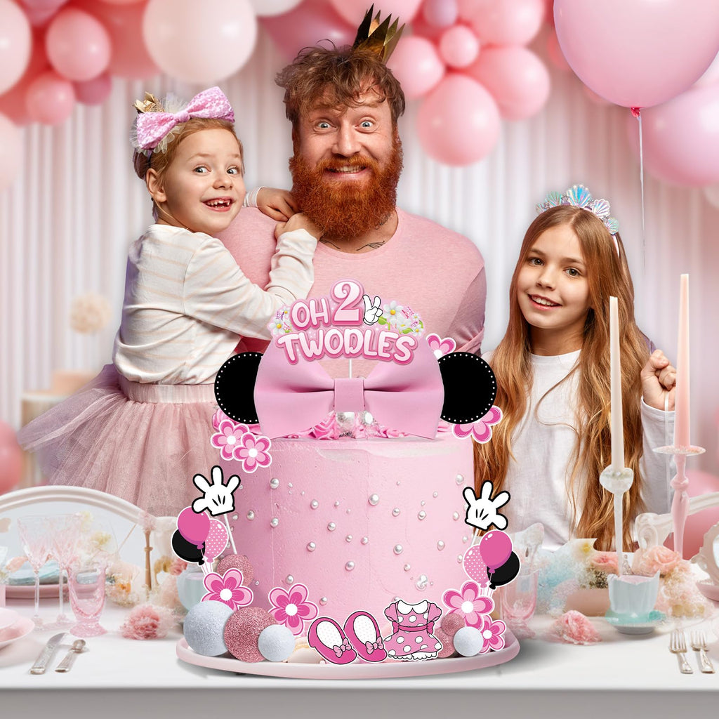GZDUCK Oh Twodles Cake Topper Set – 46Pcs Pink Mouse Party Decor