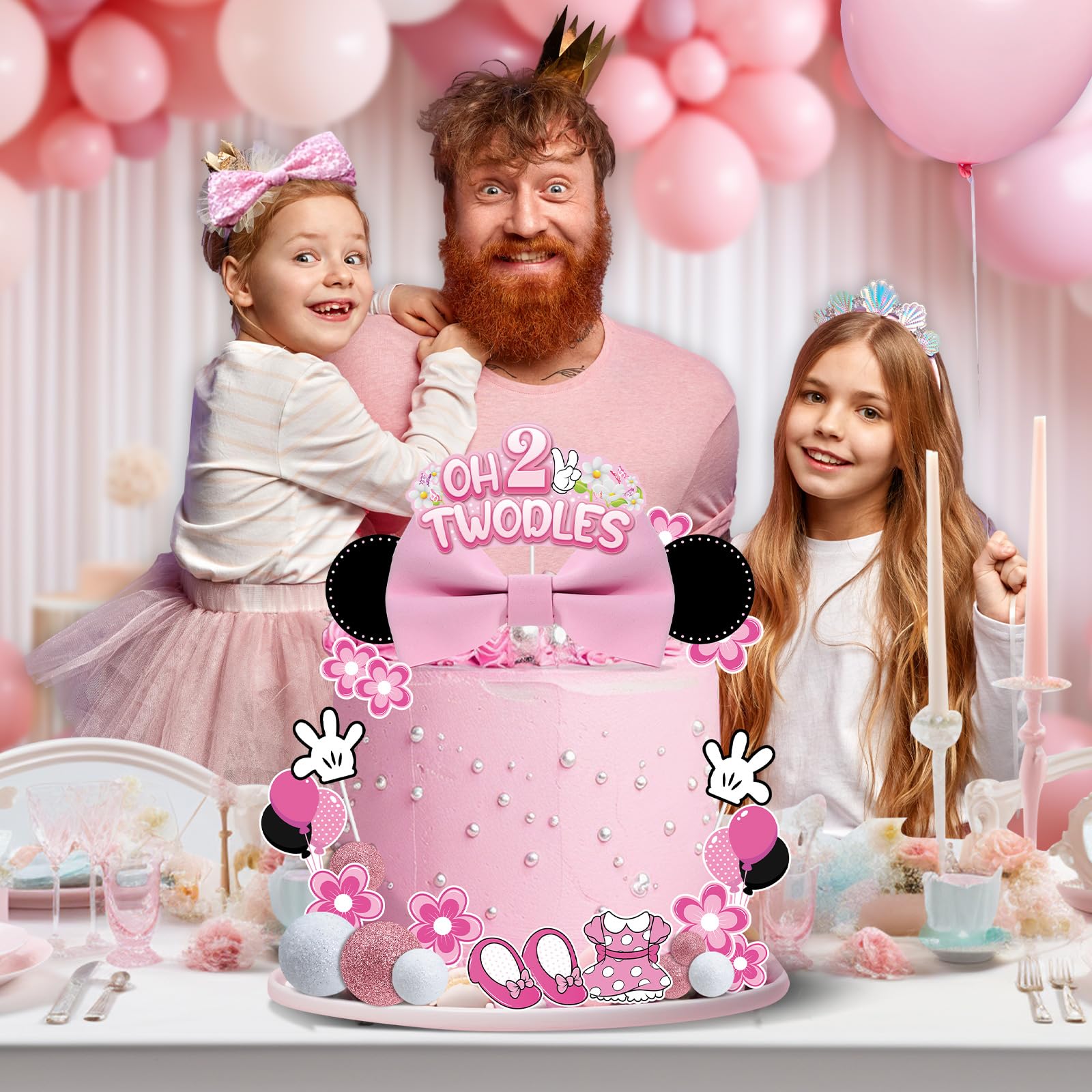 GZDUCK Oh Twodles Cake Topper Set – 46Pcs Pink Mouse Party Decor