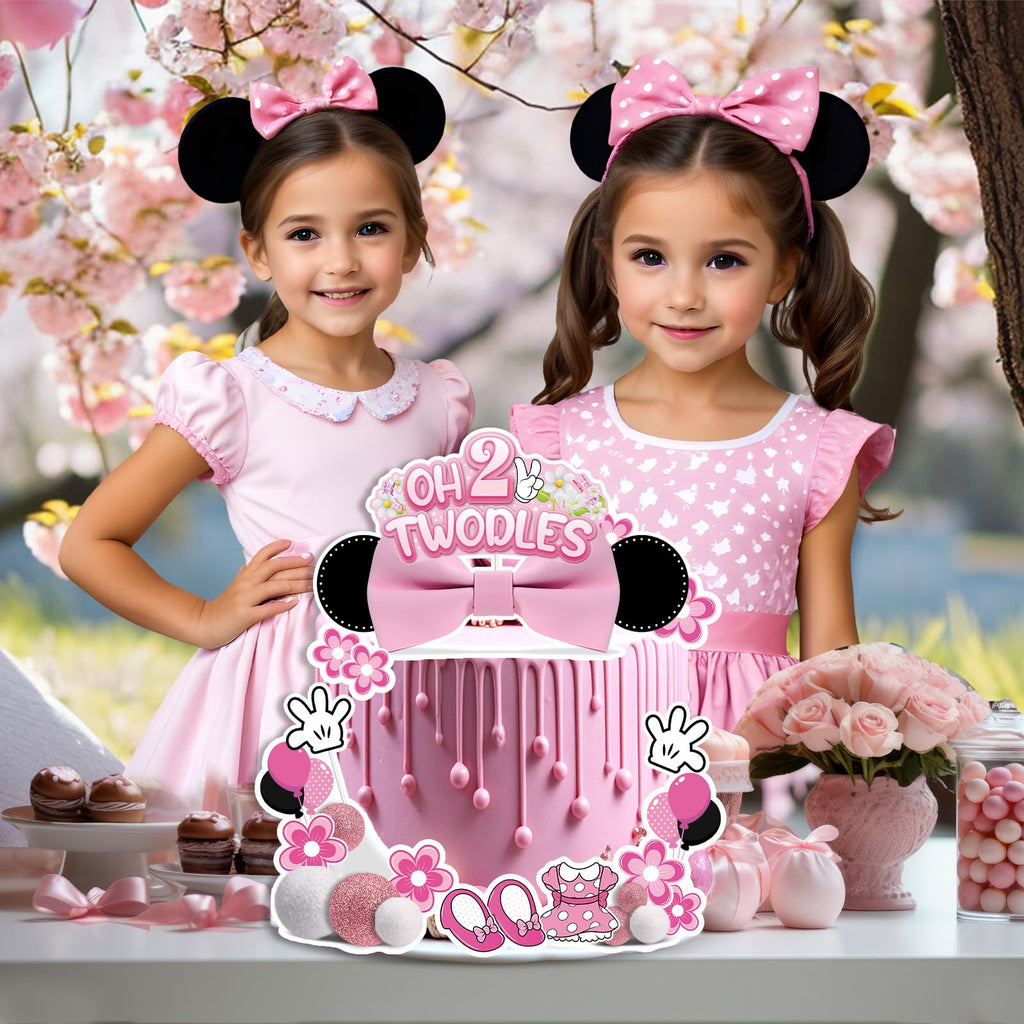 GZDUCK Oh Twodles Cake Topper Set – 46Pcs Pink Mouse Party Decor