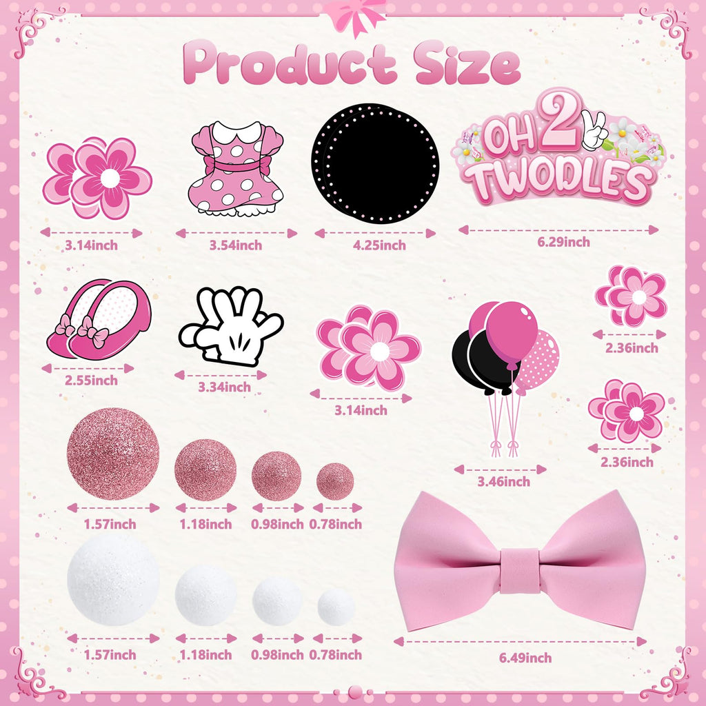 GZDUCK Oh Twodles Cake Topper Set – 46Pcs Pink Mouse Party Decor