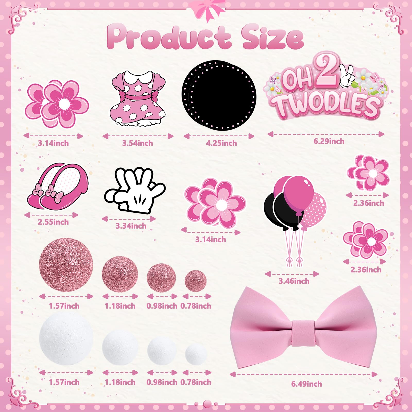 GZDUCK Oh Twodles Cake Topper Set – 46Pcs Pink Mouse Party Decor