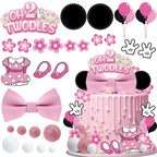 GZDUCK Oh Twodles Cake Topper Set – 46Pcs Pink Mouse Party Decor
