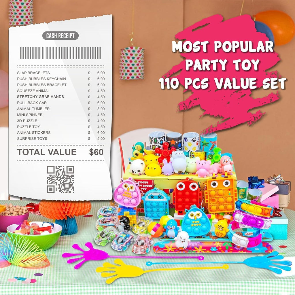 H-Partner 110 PCS Party Favors for Kids 4-8-12 | Classroom Prizes, Pinata Fillers & Gift Bags