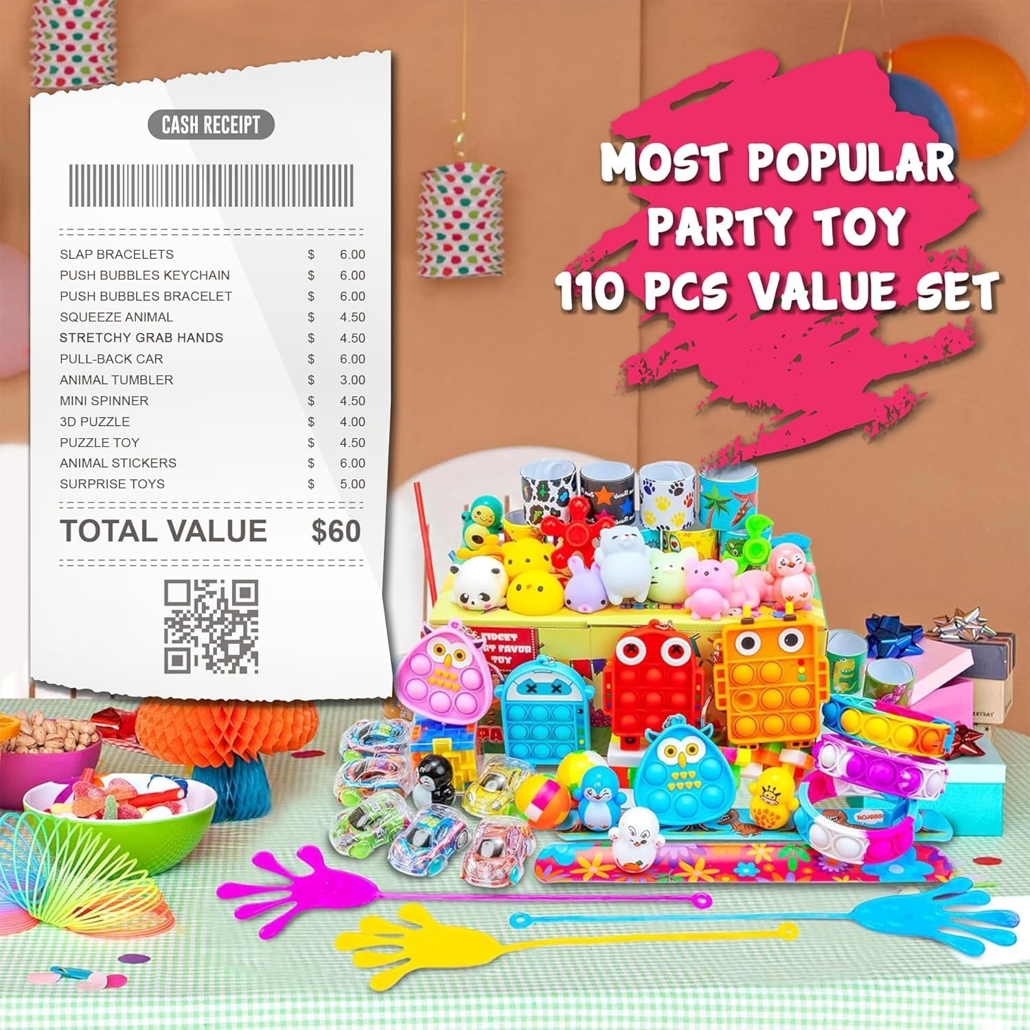 H-Partner 110 PCS Party Favors for Kids 4-8-12 | Classroom Prizes, Pinata Fillers & Gift Bags