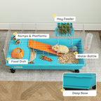 PawHut Small Animal Cage Rabbit Guinea Pigs Chinchillas Cage with Wheels Water Bottle