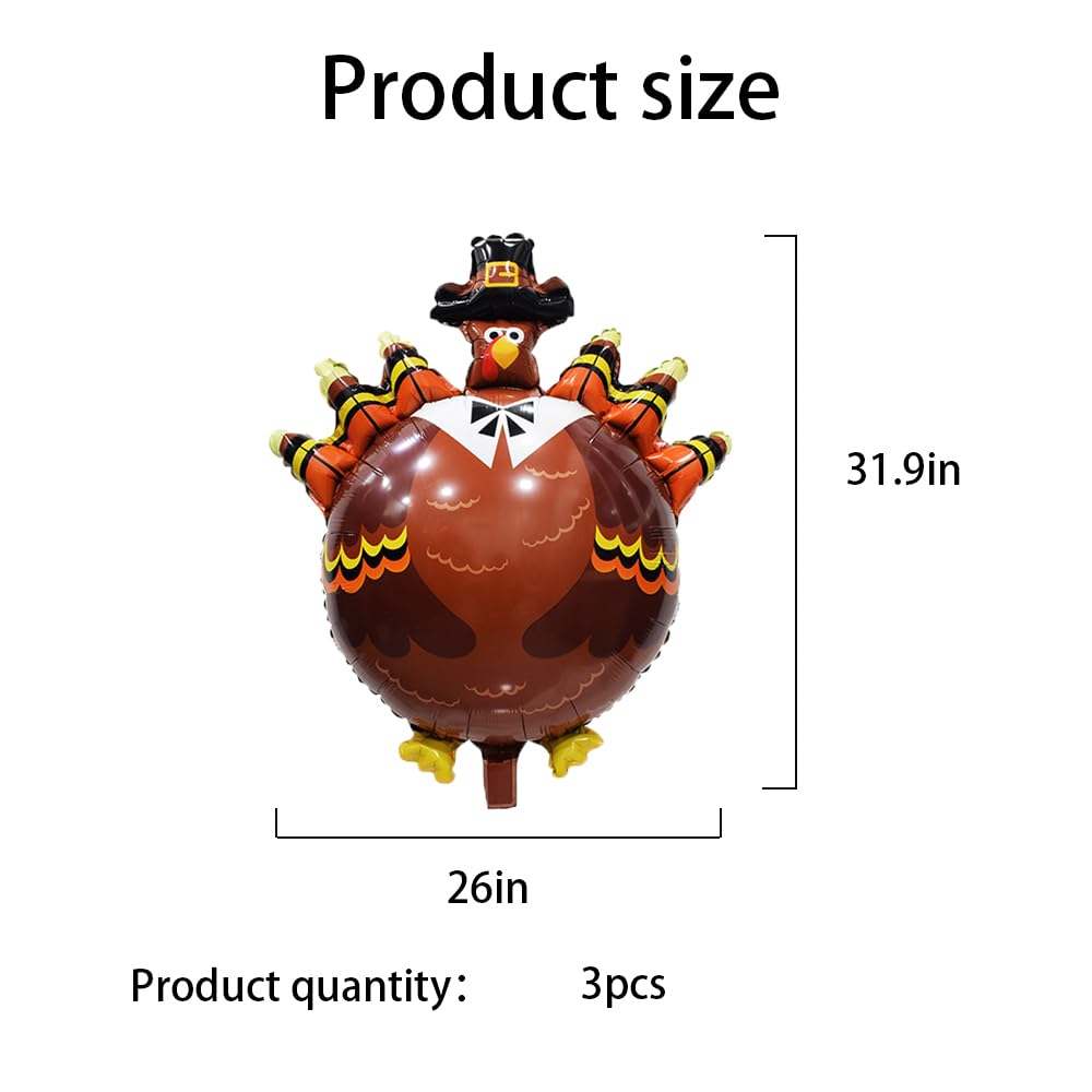 HADCKJA Thanksgiving Turkey Balloons — 3pc Foil Party Decor Set