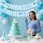 Hahafelt Blue Gingham Welcome Baby Boy Banner – Pre-Strung Baby Shower Decor