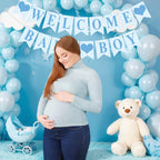 Hahafelt Blue Gingham Welcome Baby Boy Banner – Pre-Strung Baby Shower Decor