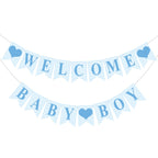 Hahafelt Blue Gingham Welcome Baby Boy Banner – Pre-Strung Baby Shower Decor