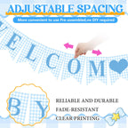 Hahafelt Blue Gingham Welcome Baby Boy Banner – Pre-Strung Baby Shower Decor
