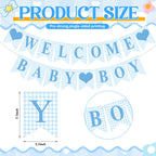 Hahafelt Blue Gingham Welcome Baby Boy Banner – Pre-Strung Baby Shower Decor