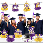 HAKOTI 12Pcs Purple & Yellow Graduation Centerpieces – Class of 2026 Table Decorations