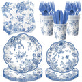 HAKOTI Blue Floral Plates & Napkins Set – Vintage Blue Toile Dinnerware for Weddings