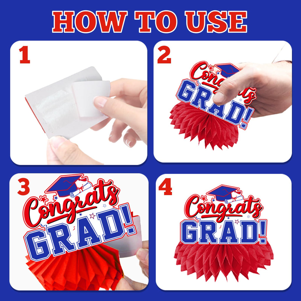 HAKOTI 12Pcs Red & Blue Graduation Honeycomb Centerpieces | Class of 2026 Table Decorations