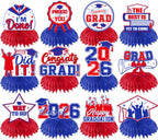 HAKOTI 12Pcs Red & Blue Graduation Honeycomb Centerpieces | Class of 2026 Table Decorations
