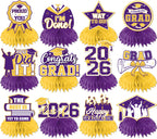 HAKOTI 12Pcs Purple & Yellow Graduation Centerpieces – Class of 2026 Table Decorations
