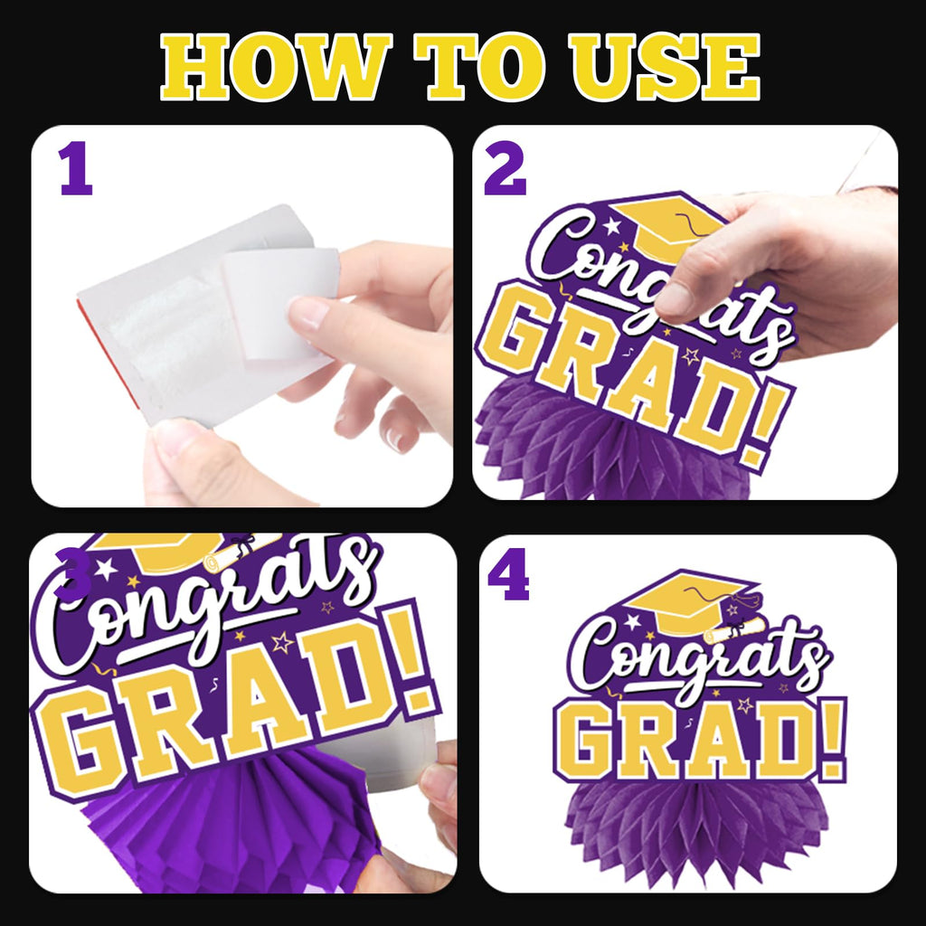 HAKOTI 12Pcs Purple & Yellow Graduation Centerpieces – Class of 2026 Table Decorations