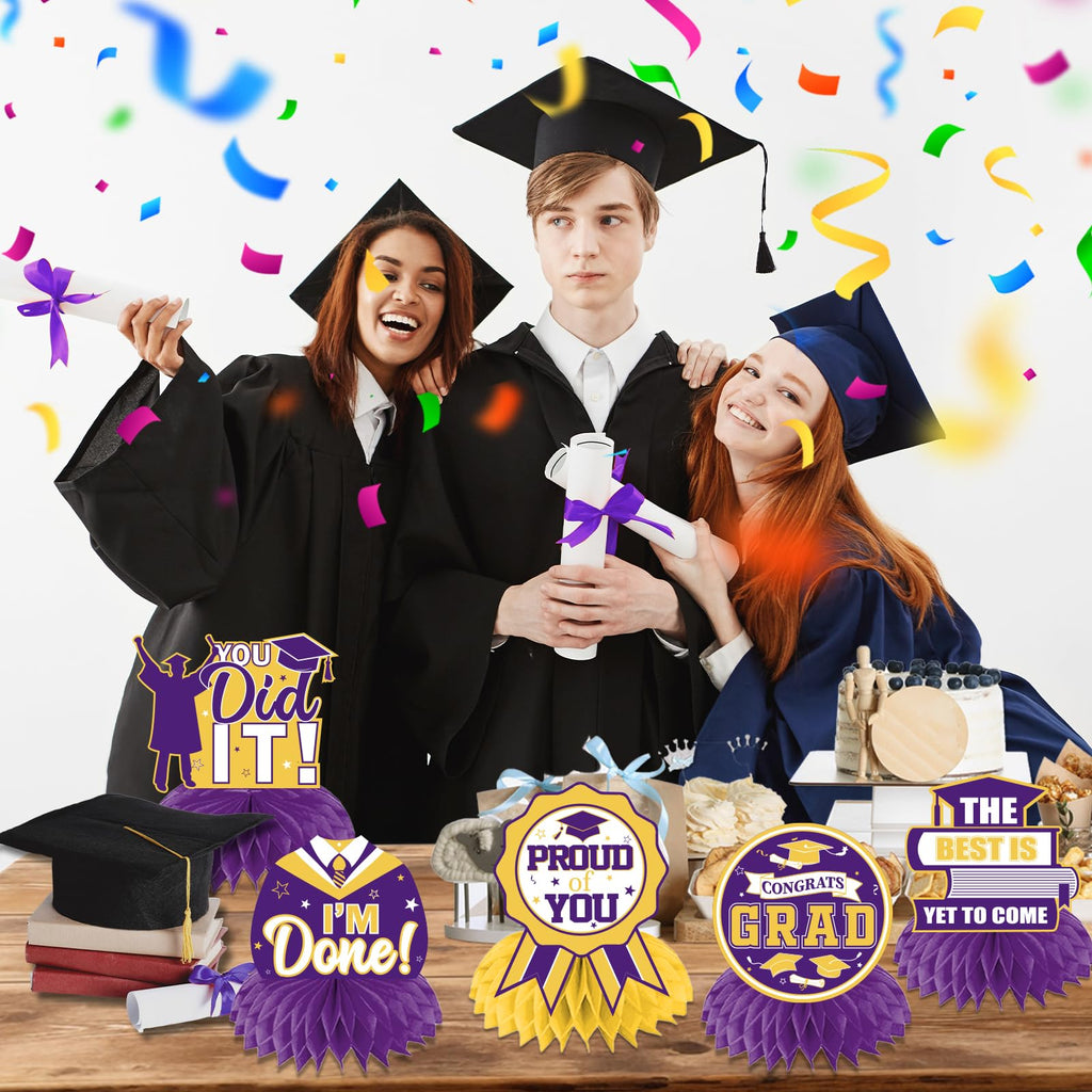 HAKOTI 12Pcs Purple & Yellow Graduation Centerpieces – Class of 2026 Table Decorations