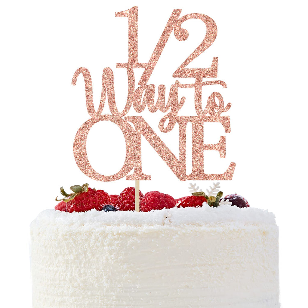 1/2 Way to One Cake Topper – Rose Gold Glitter for Half Birthday