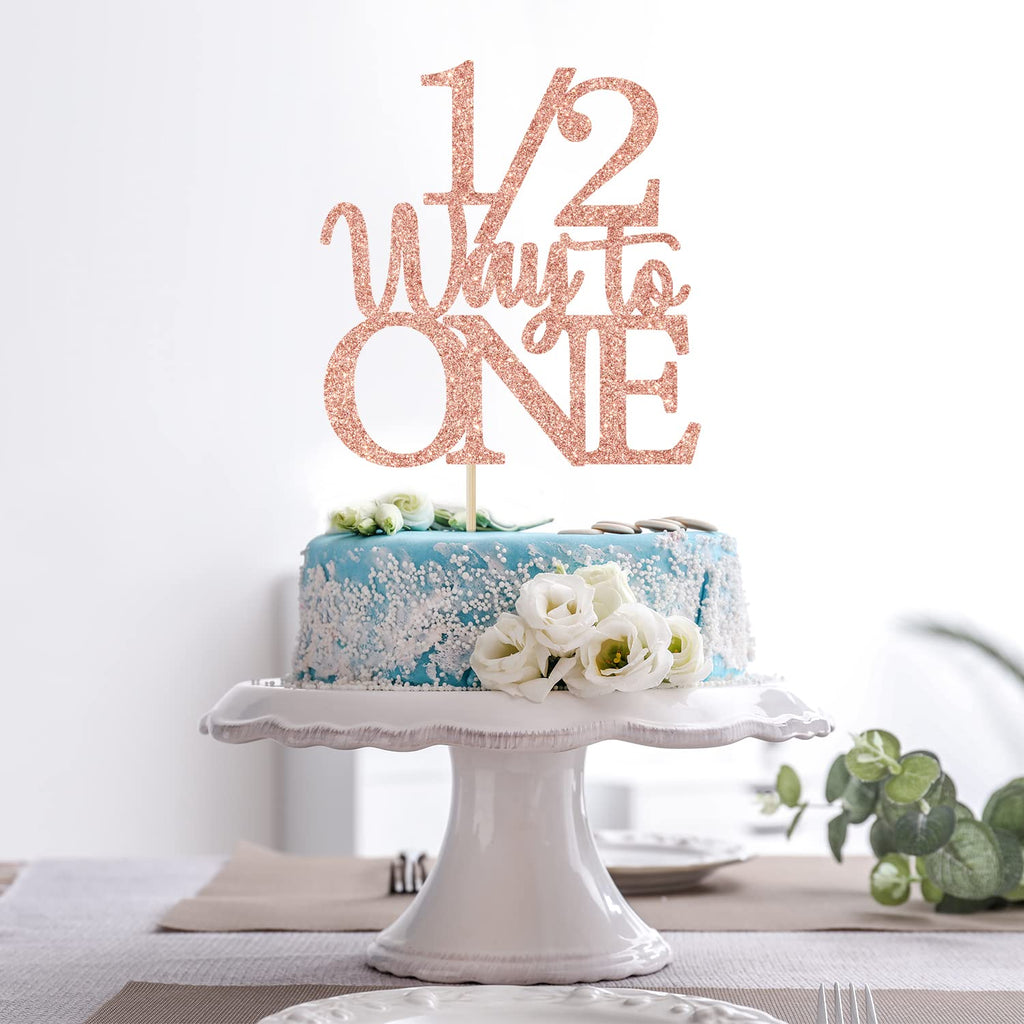 1/2 Way to One Cake Topper – Rose Gold Glitter for Half Birthday