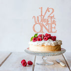 1/2 Way to One Cake Topper – Rose Gold Glitter for Half Birthday