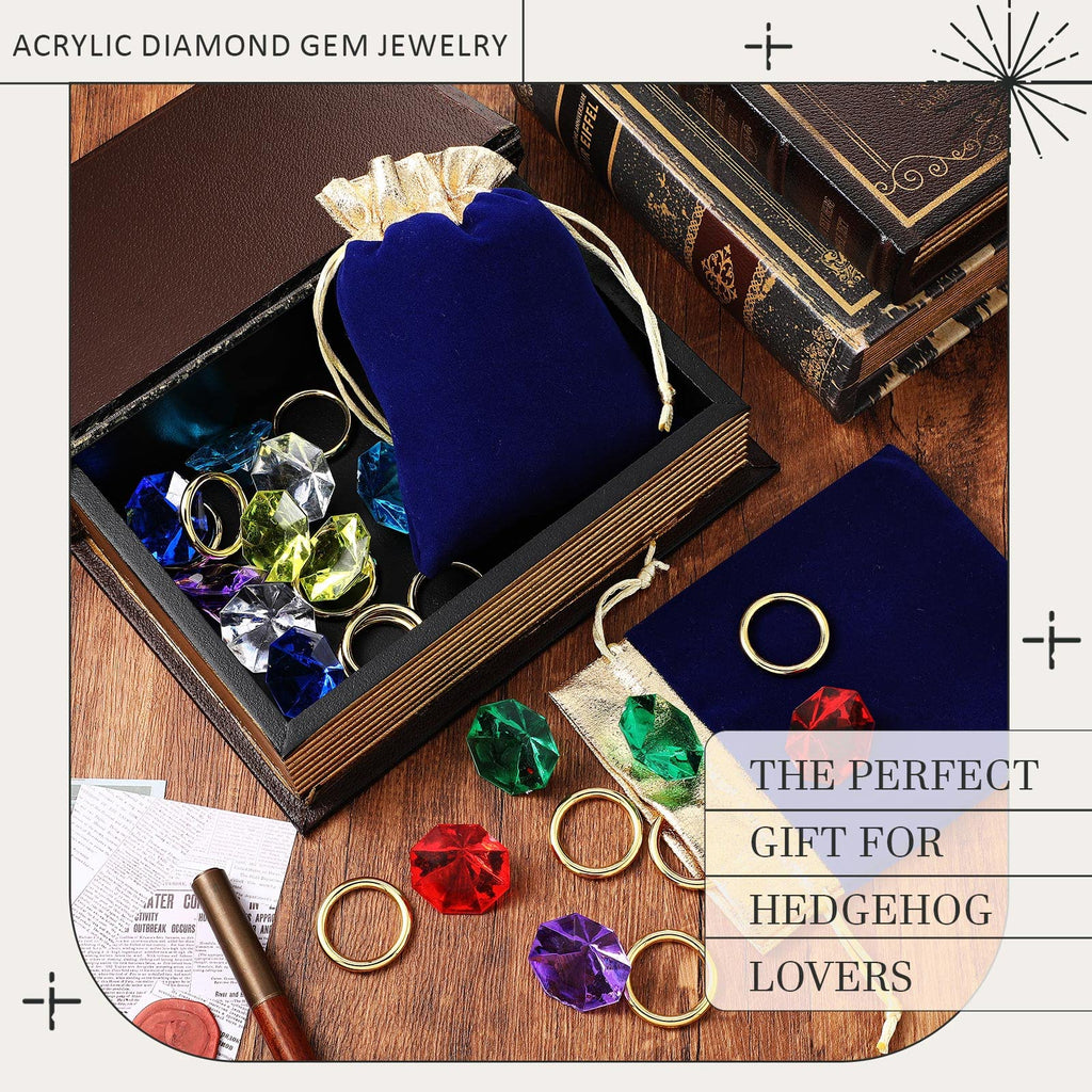 Hanaive 28-Piece Acrylic Diamond Gems & Gold Ring Set – Pirate Treasure Party Decor & Cake Toppers (2 Gift Bags)