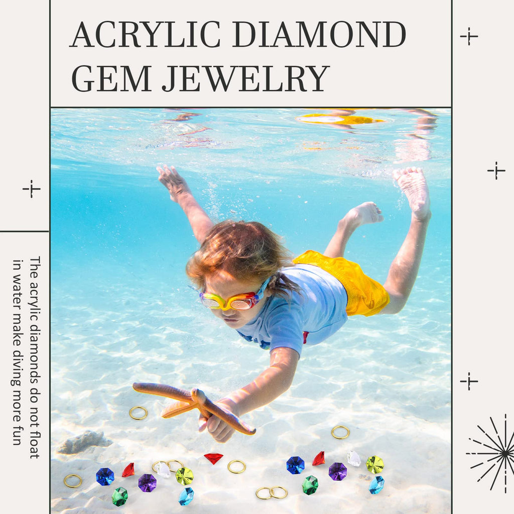 Hanaive 28-Piece Acrylic Diamond Gems & Gold Ring Set – Pirate Treasure Party Decor & Cake Toppers (2 Gift Bags)