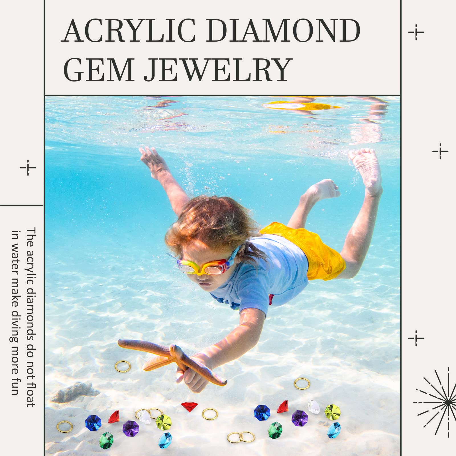 Hanaive 28-Piece Acrylic Diamond Gems & Gold Ring Set – Pirate Treasure Party Decor & Cake Toppers (2 Gift Bags)