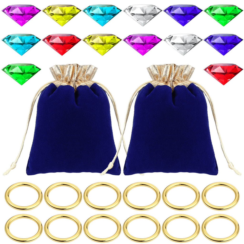 Hanaive 28-Piece Acrylic Diamond Gems & Gold Ring Set – Pirate Treasure Party Decor & Cake Toppers (2 Gift Bags)