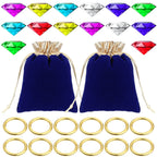 Hanaive 28-Piece Acrylic Diamond Gems & Gold Ring Set – Pirate Treasure Party Decor & Cake Toppers (2 Gift Bags)