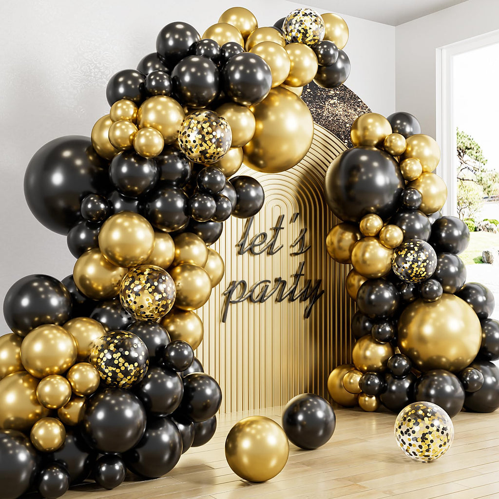 Haolongfa Black & Gold Balloons Arch Kit – 129 Pcs (18/12/10/5in)