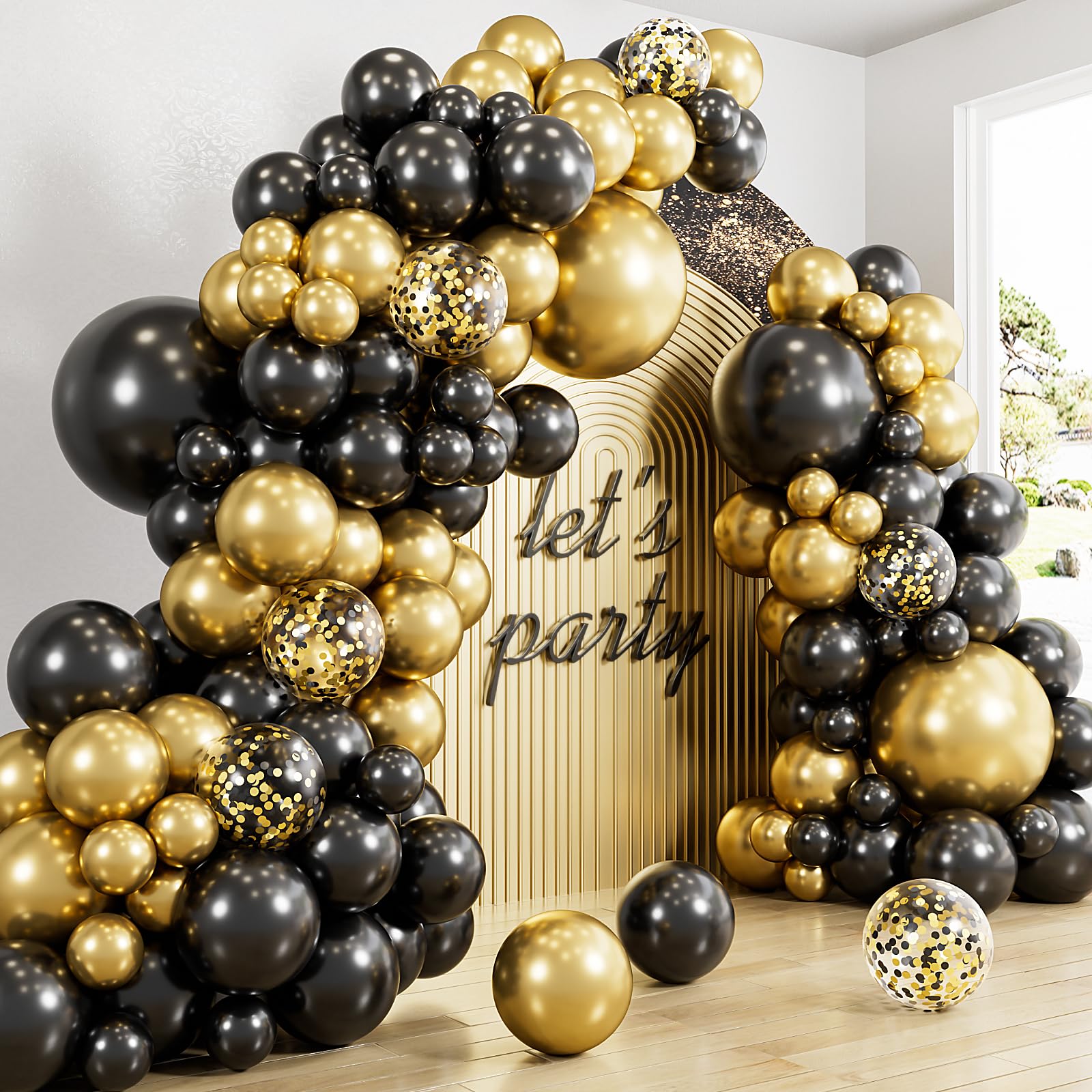 Haolongfa Black & Gold Balloons Arch Kit – 129 Pcs (18/12/10/5in)