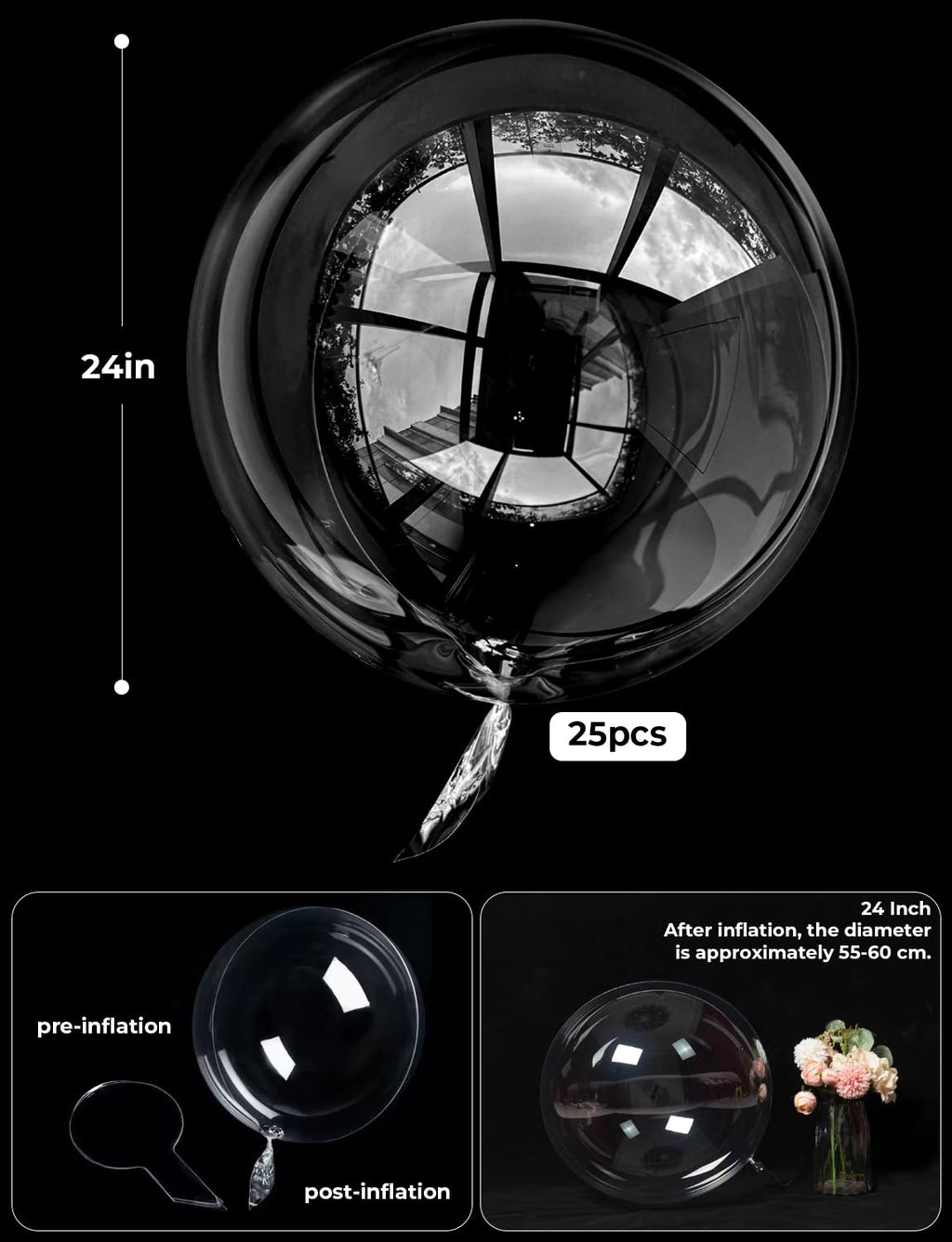 Haolongfa Bobo Balloons 24 Inch – Clear Bubble Balloons for DIY Party Decor, 25 Pcs