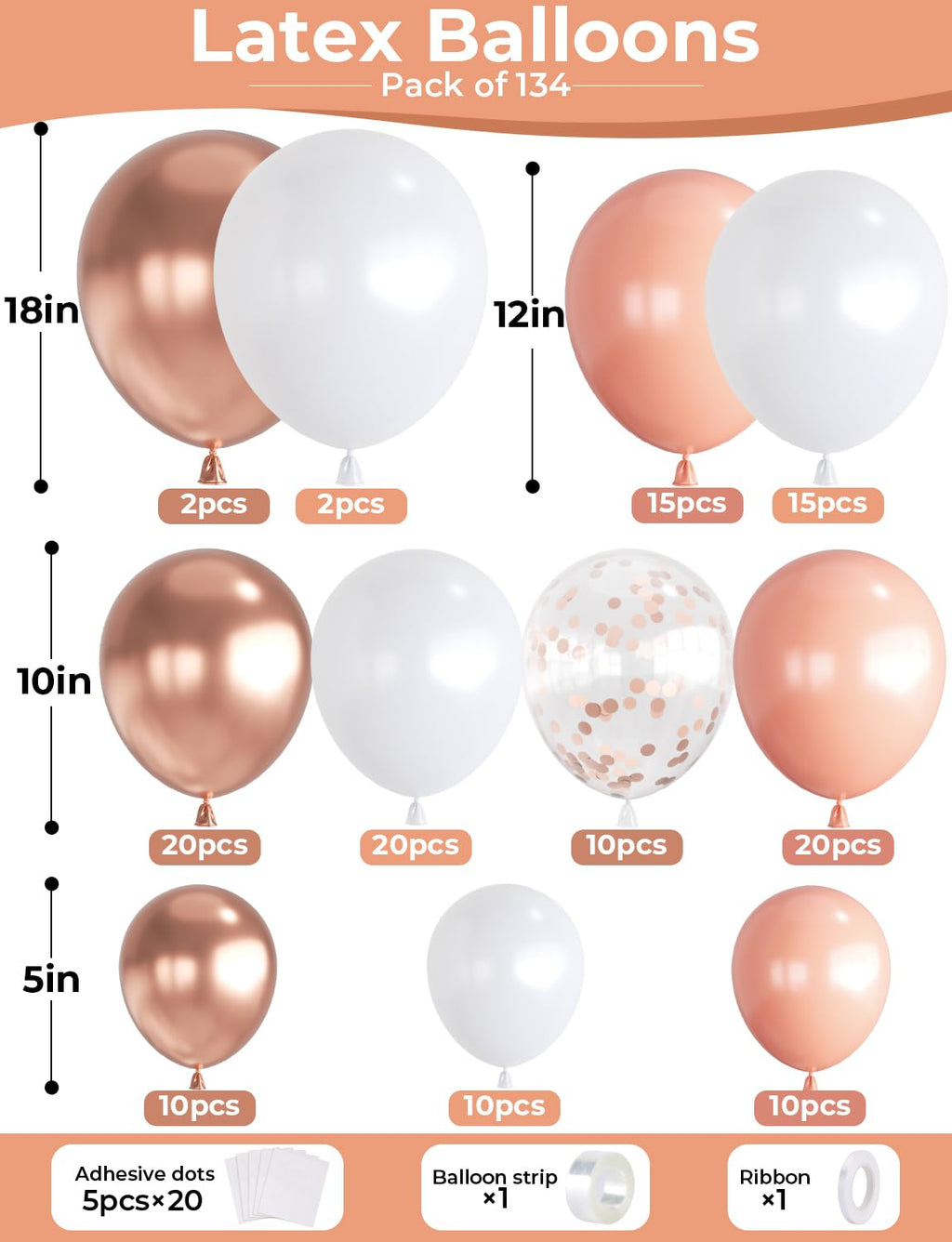 Haolongfa Rose Gold Balloon Arch Kit – 134-Piece Multi-Size Balloons for Weddings & Parties