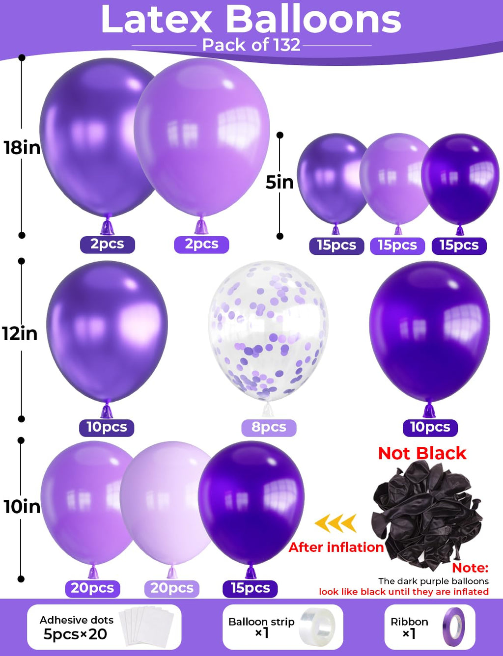 Haolongfa 132-Piece Purple Balloons Garland Arch Kit – Metallic, Lavender & Confetti Balloons for Weddings, Mother's Day, Parties