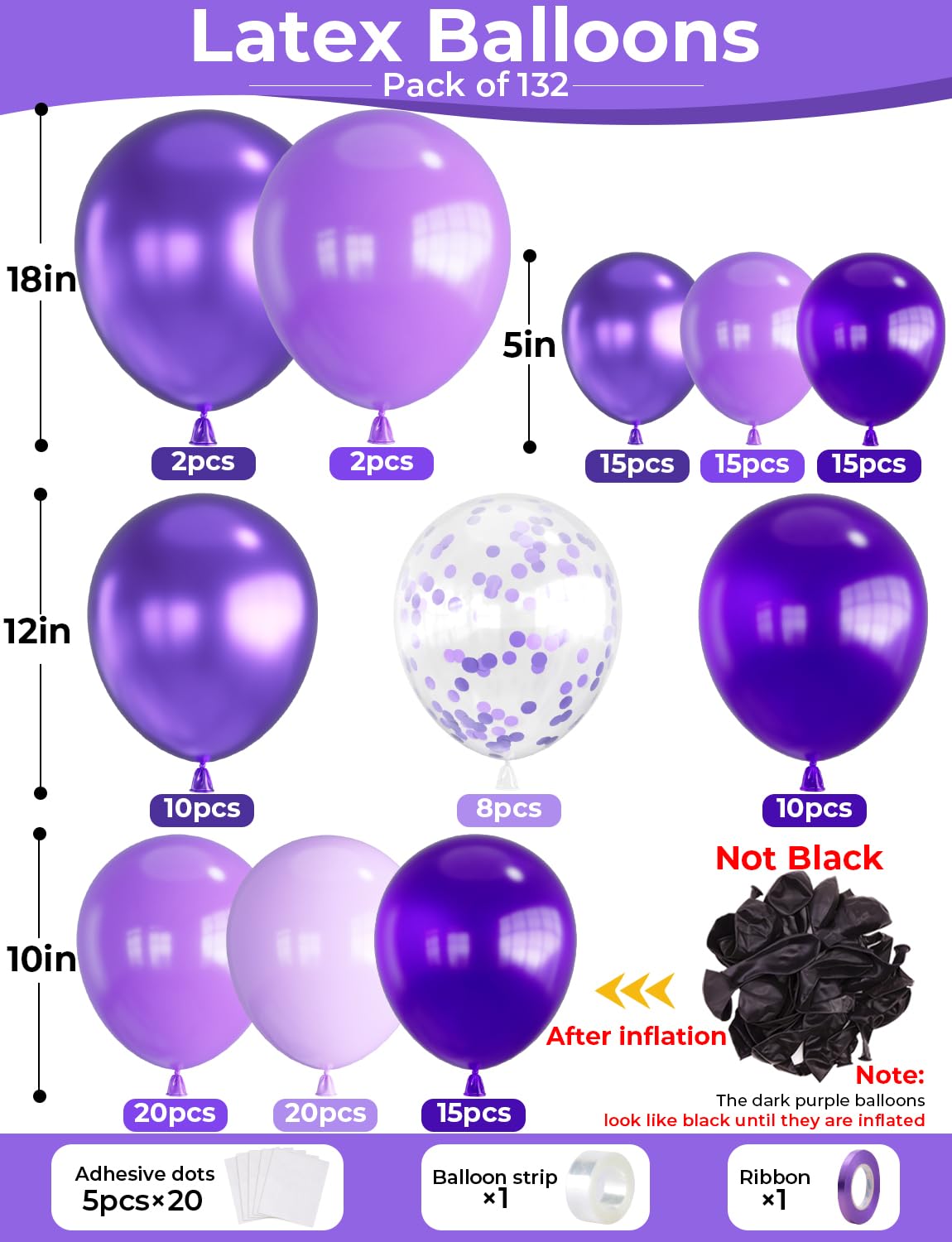 Haolongfa 132-Piece Purple Balloons Garland Arch Kit – Metallic, Lavender & Confetti Balloons for Weddings, Mother's Day, Parties