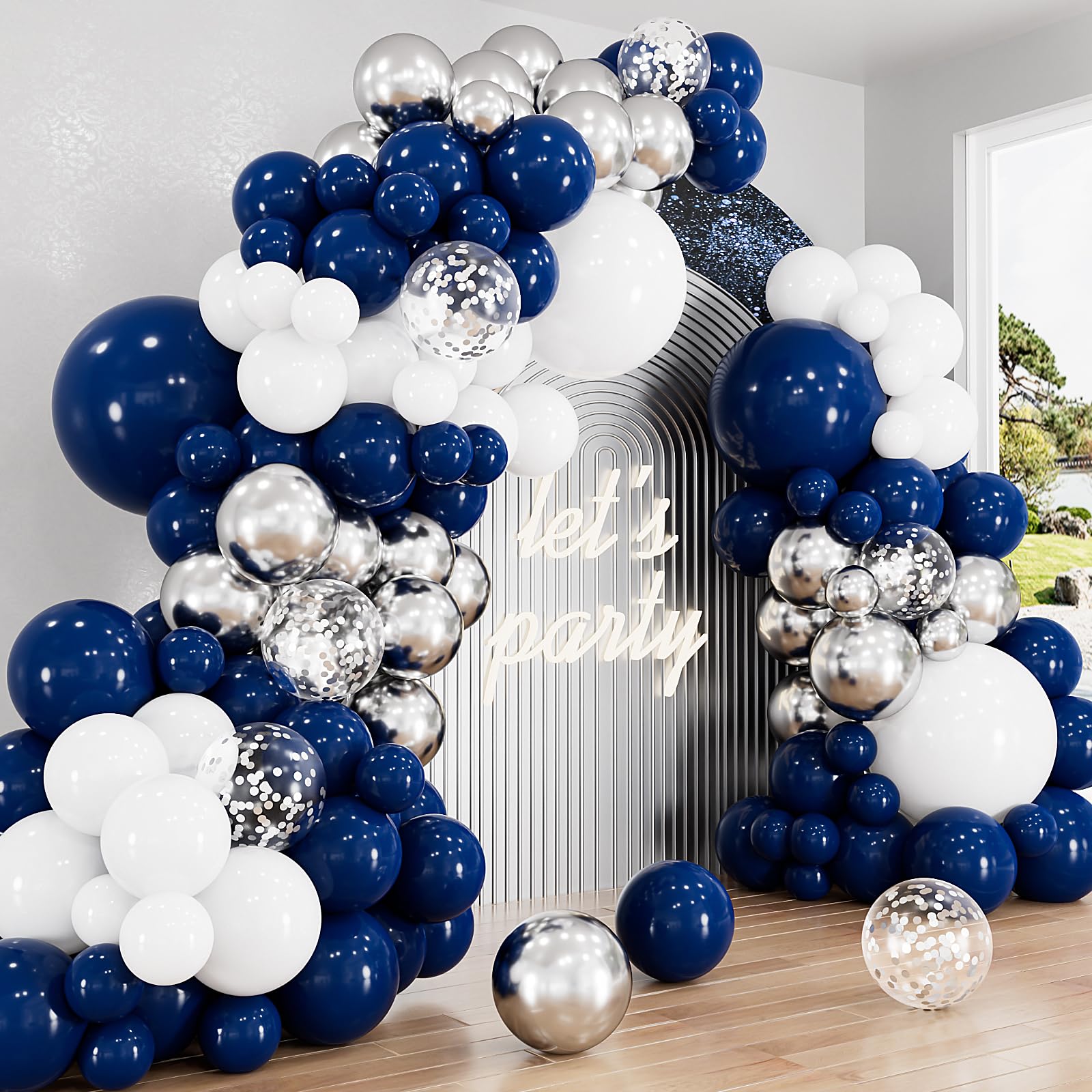 Haolongfa Navy Blue & Silver Balloons Garland Arch Kit – 134 Pcs (18/12/10/5 in)