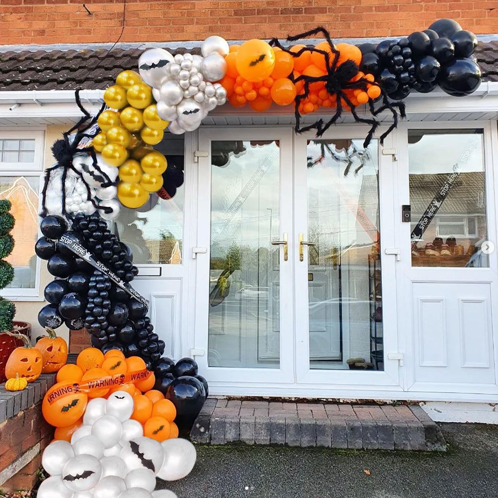 Haolongfa Halloween Balloon Garland Arch Kit – 134 Latex Balloons in Orange, Black, White & Gold