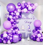 Haolongfa 132-Piece Purple Balloons Garland Arch Kit – Metallic, Lavender & Confetti Balloons for Weddings, Mother's Day, Parties