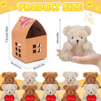 HAPGFS 10 Pcs Mini Bears Plush — Soft Brown & Apricot Curly Teddy Bears with Paper Houses | Party Favors & Gift Toys