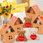 HAPGFS 10 Pcs Mini Bears Plush — Soft Brown & Apricot Curly Teddy Bears with Paper Houses | Party Favors & Gift Toys